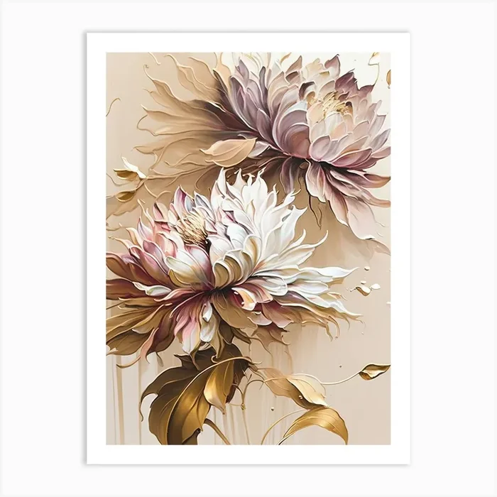 Abstract Floral Oil Painting Gold Art Print by Artsy Bessy