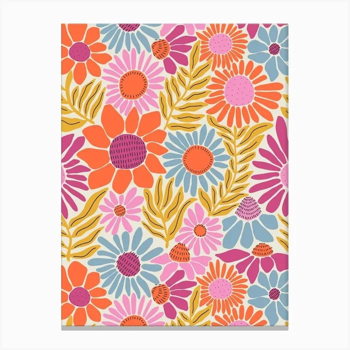 Abstract Flower Garden Flowy Bright Multicolor Florals on White Canvas Print by Sandra Hutter Designs