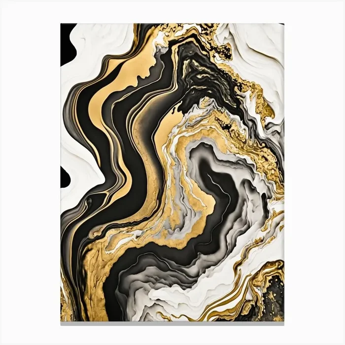 Abstract Gold And Black Marble Painting Canvas Print by Artsy Bessy