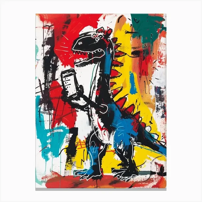 Abstract Graffiti Style Dinosaur On A Smart Phone 2 Canvas Print by Dino Delights