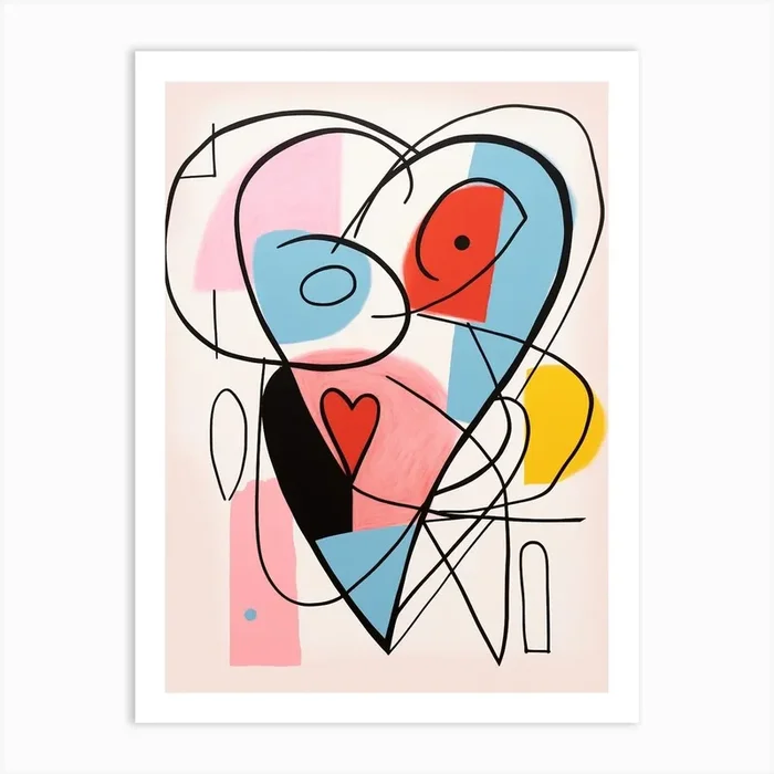 Abstract Heart Line Illustration Colours 1 Art Print by Essence Lines
