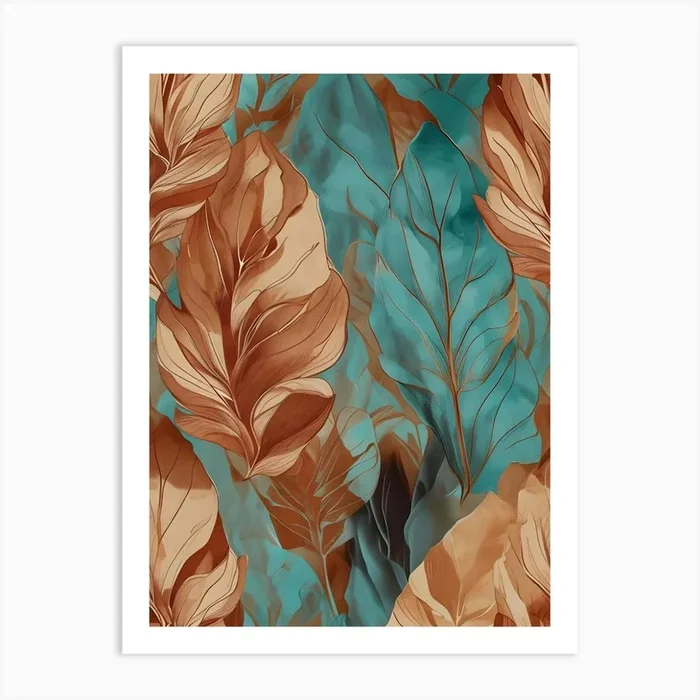 Abstract Leaves On A Blue Background Art Print by Art shop