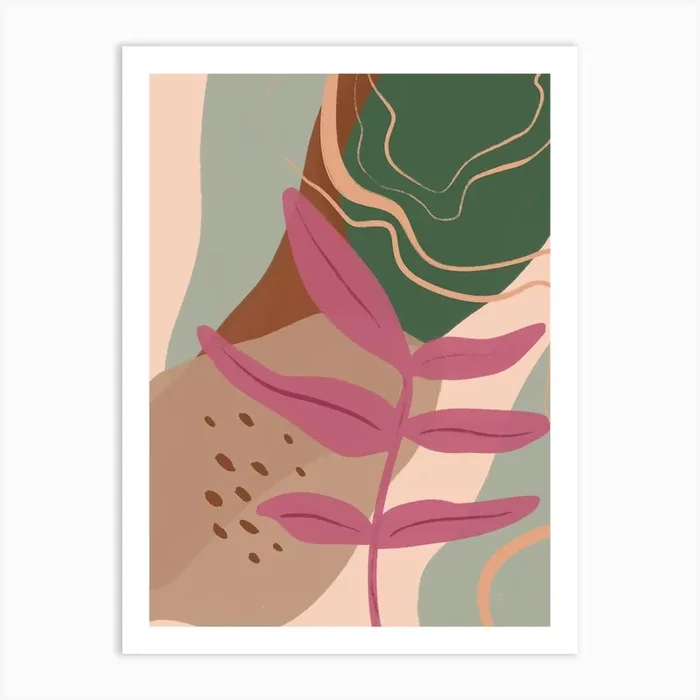 Abstract Modern Leaf Pink Art Print by Gush Art Studio