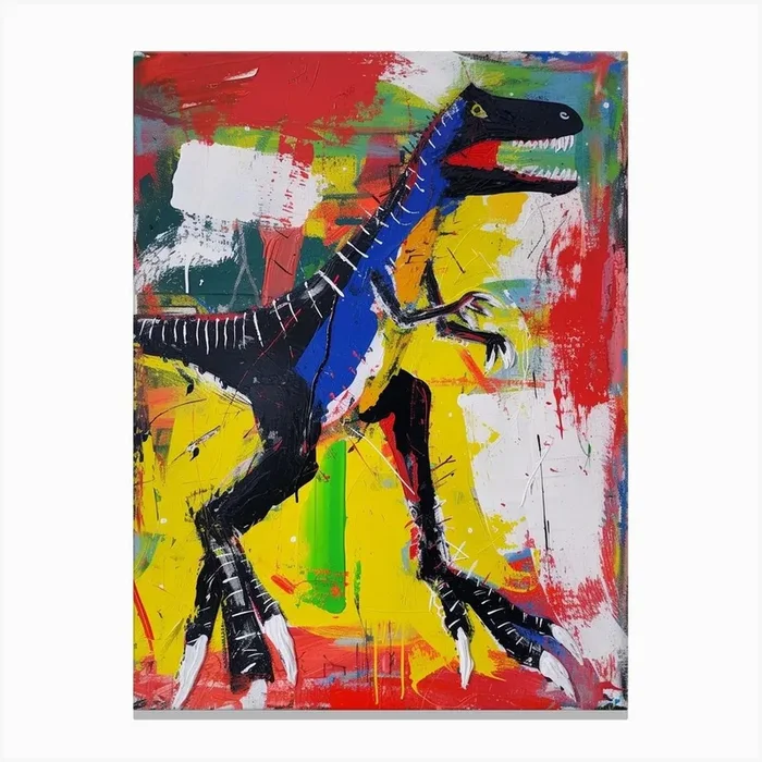 Abstract Paint Splash Primary Colour Dinosaur 4 Canvas Print by Dino Delights