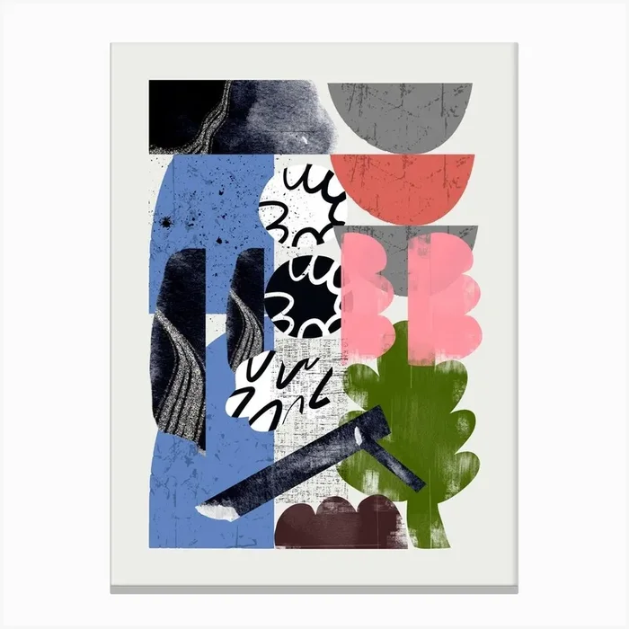 Abstract Shape Collage In Blue Canvas Print by Little Dean