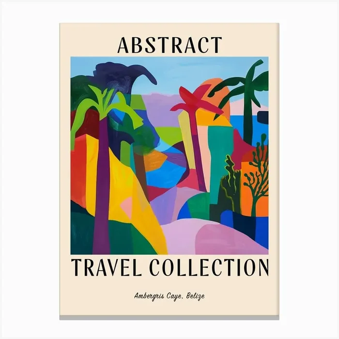 Abstract Travel Collection Poster Ambergris Caye Belize 4 Canvas Print by Hue Horizons Art Prints