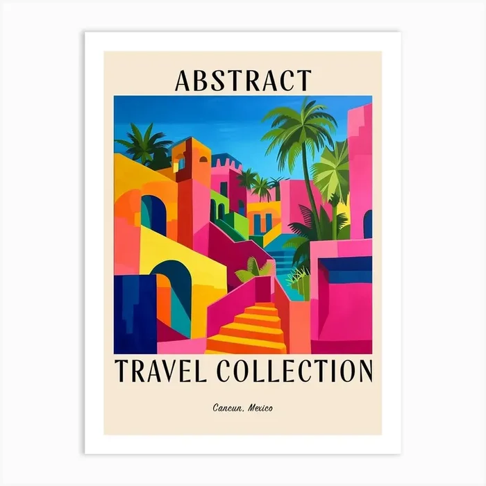 Abstract Travel Collection Poster Cancun Mexico 2 Art Print by Hue Horizons Art Prints