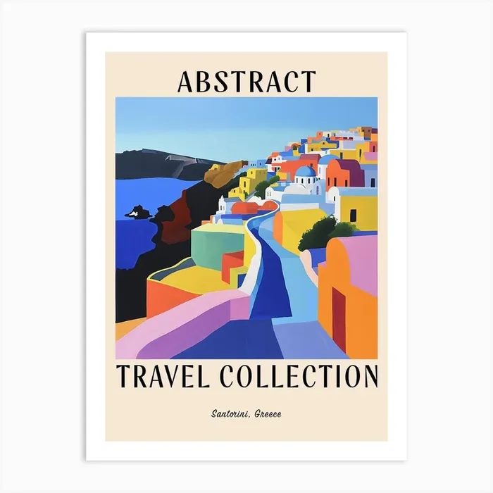 Abstract Travel Collection Poster Santorini Greece 2 Art Print by Hue Horizons Art Prints