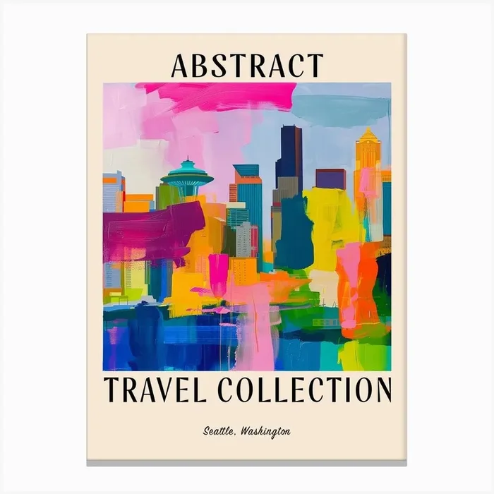 Abstract Travel Collection Poster Seattle Washington 2 Canvas Print by Hue Horizons Art Prints