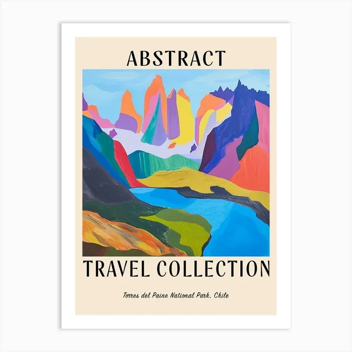 Abstract Travel Collection Poster Torres Del Paine National Park Chile 2 Art Print by Hue Horizons Art Prints