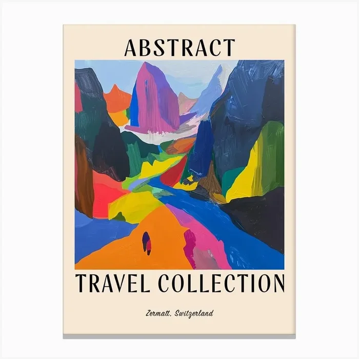 Abstract Travel Collection Poster Zermatt Switzerland 4 Canvas Print by Hue Horizons Art Prints