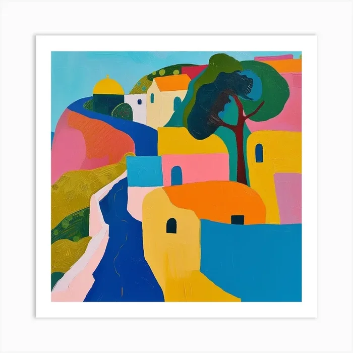 Abstract Travel Collection Santorini Greece 1 Art Print by Hue Horizons Art Prints