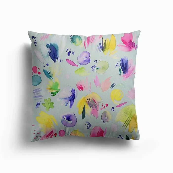 Abstract Watercolour Summer Flowers Canvas Cushion by Ninola Design