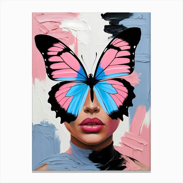 Abstract Woman’s Face Merged with a Colorful Butterfly Canvas Print by Lunarin