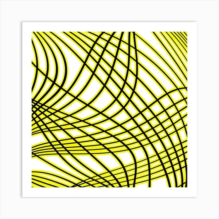 Abstract Yellow And Black Lines 2 Art PrintKA by K.S ART