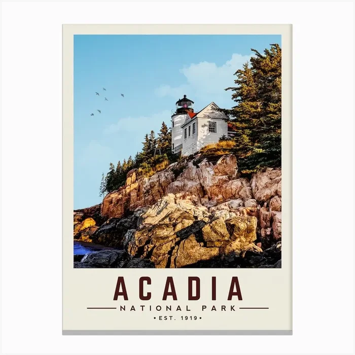 Acadia Minimalist Travel Poster Canvas Print by Vintaprints