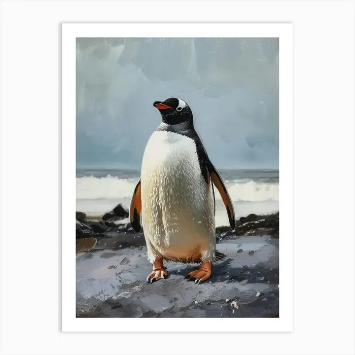 Adlie Penguin Cuverville Island Oil Painting 3 Art Print by Energy of the Sea