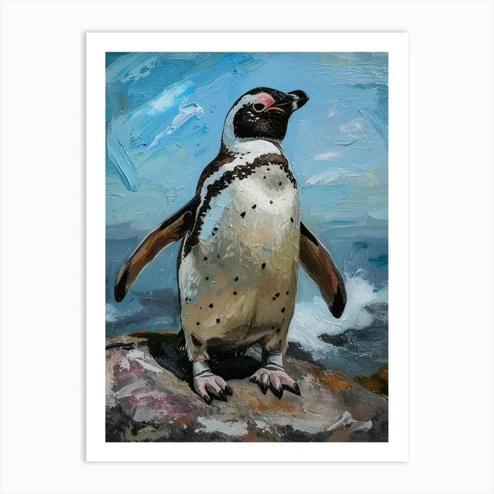 Adlie Penguin Robben Island Oil Painting 2 Art Print by Energy of the Sea
