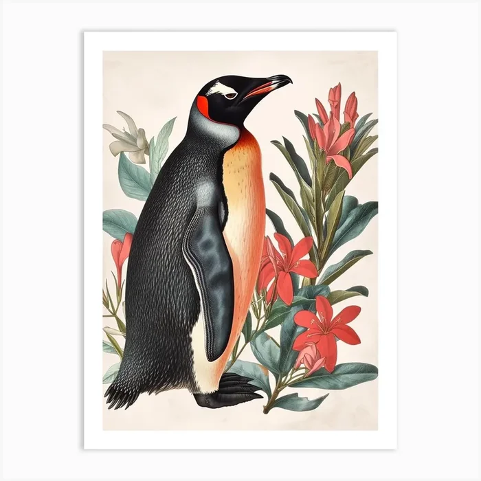 Adlie Penguin Robben Island Vintage Botanical Painting 3 Art Print by Energy of the Sea