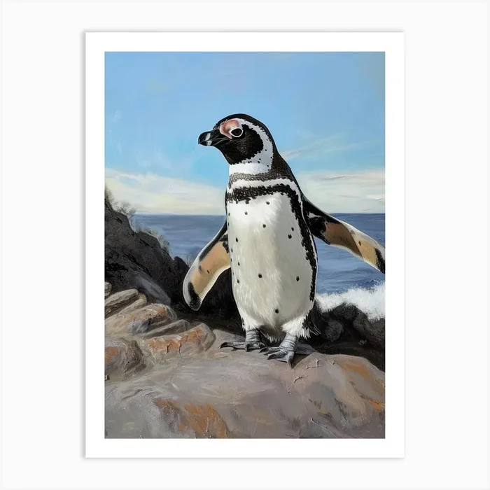 Adlie Penguin Santiago Island Oil Painting 2 Art Print by Energy of the Sea