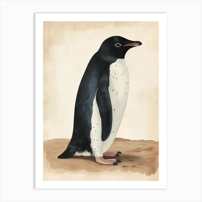 Adlie Penguin Saunders Island Vintage Botanical Painting 3 Art Print by Energy of the Sea