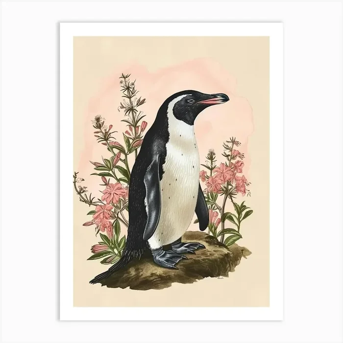 Adlie Penguin Sea Lion Island Vintage Botanical Painting 1 Art Print by Energy of the Sea