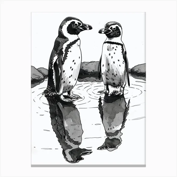 African Penguin Admiring Their Reflections 3 Canvas Print by Energy of the Sea