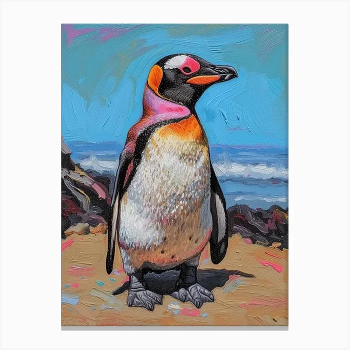 African Penguin Deception Island Oil Painting 1 Canvas Print by Energy of the Sea