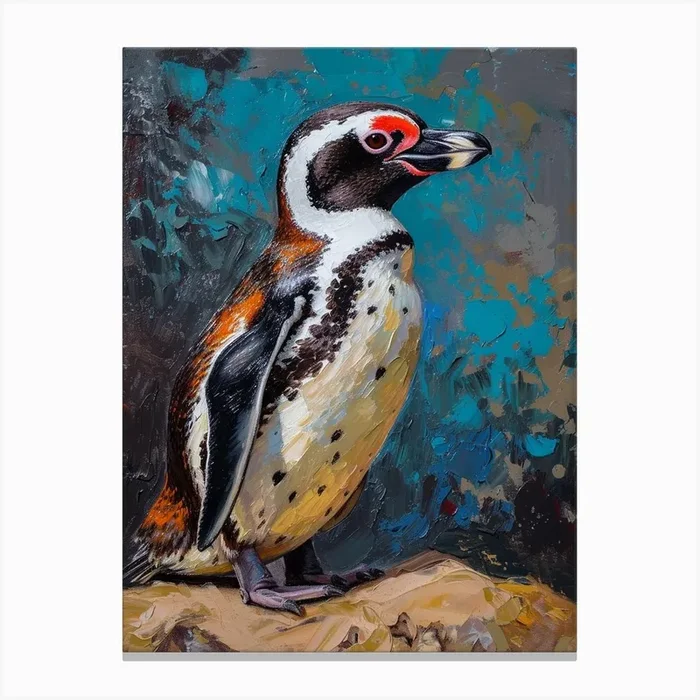 African Penguin Gold Harbour Oil Painting 2 Canvas Print by Energy of the Sea