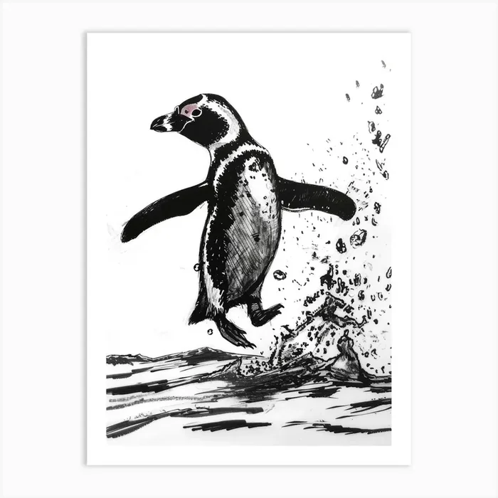 African Penguin Jumping Out Of Water 3 Art Print by Energy of the Sea