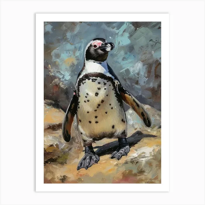 African Penguin Kangaroo Island Penneshaw Oil Painting 1 Art Print by Energy of the Sea