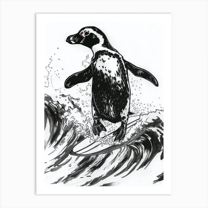 African Penguin Surfing Waves 1 Art Print by Energy of the Sea