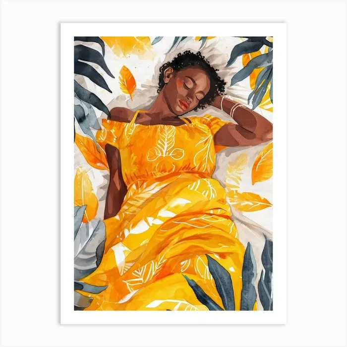 Afro Girl In Yellow Dress illustration Art Print by JBJart Justyna Jaszke