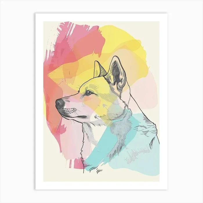Akita Dog Pastel Line Watercolour Illustration 1 Art Print by Woof and Whiskers