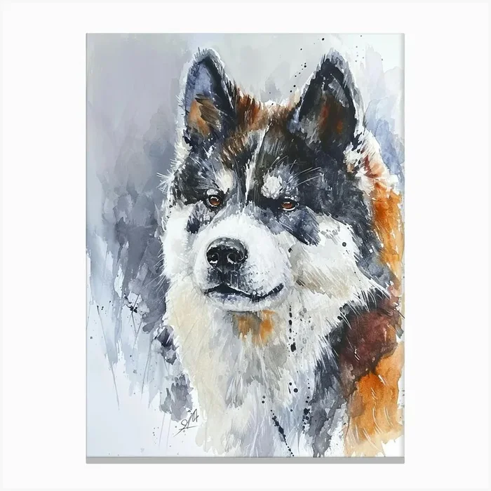 Akita Watercolor Painting 1 Canvas Print by Woof and Whiskers