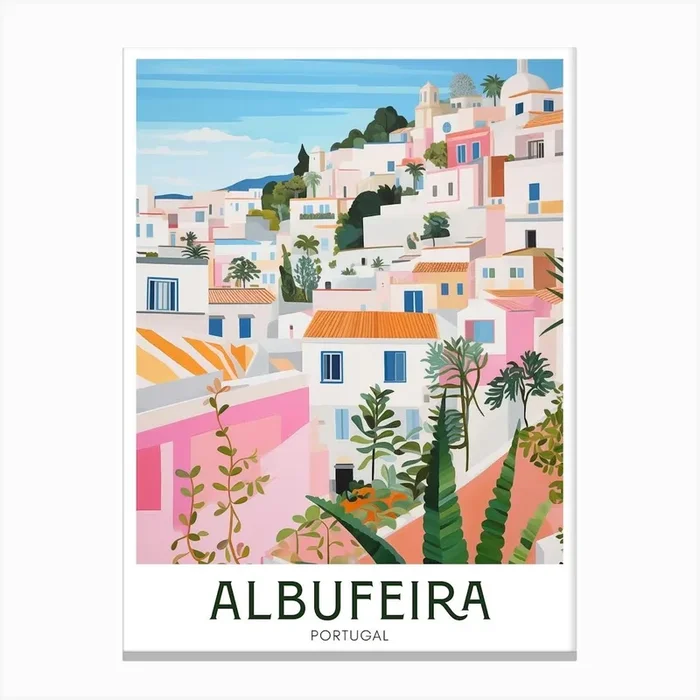 Albufeira, Portugal Maximalist Travel Poster Vibrant Colour Canvas Print by Banevici