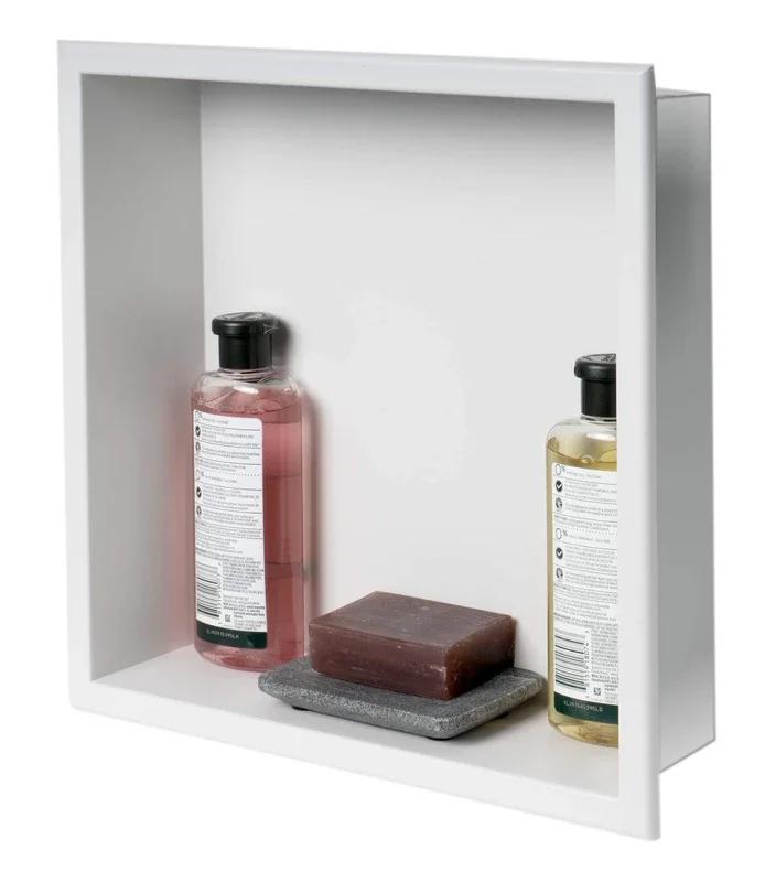ALFI brand 16 ” x 16 ” White Matte Stainless Steel Square Single Shelf Bath Shower Niche