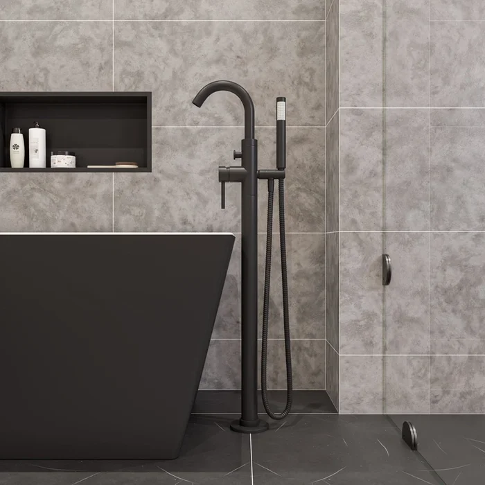 ALFI brand AB2534 Single Lever Floor Mounted Tub Filler Mixer w Hand Held Shower Head