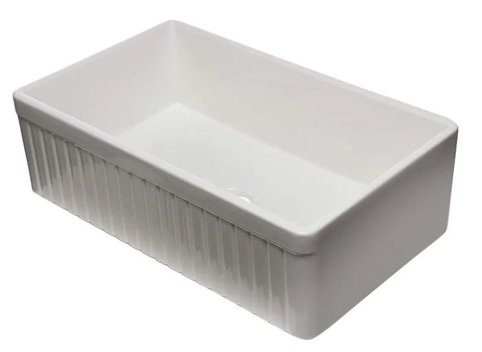 ALFI brand AB532-W 33 ” White Single Bowl Fluted Apron Fireclay Farm Sink