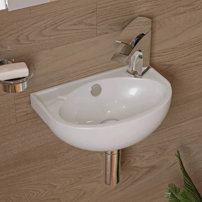 ALFI brand ABC118 White 14 ” Small Wall Mounted Ceramic Sink with Faucet Hole