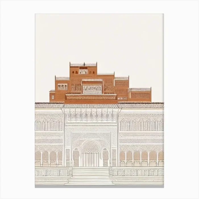 Alhambra 3 Granada Boho Landmark Illustration Canvas Print by Landmark Prints