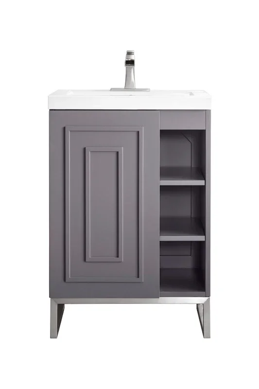 Alicante 24 ” Single Vanity with White Glossy Composite Stone Top