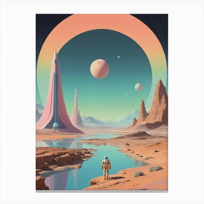 Alien Landscape vintage retro sci-fi art 1 Canvas Print by Lacaim