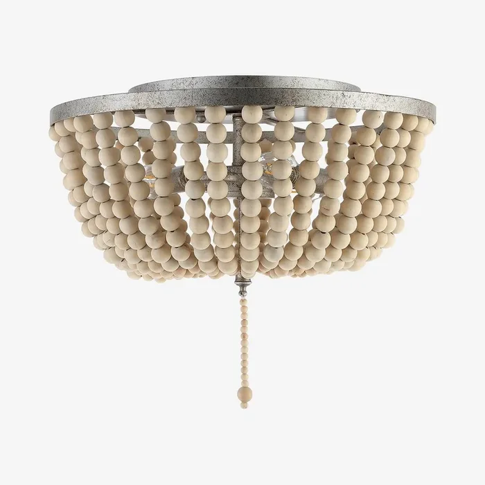 Allison LED Flush Mount Lamp – Antiqued Silver / Cream – Wood Beaded / Metal by JONATHAN Y