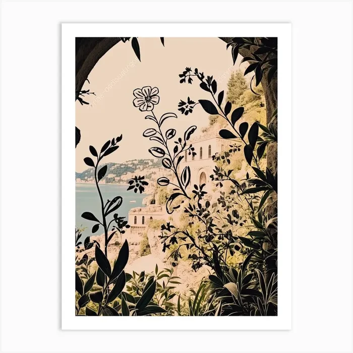 Amalfi Coast, Flower Collage 1 Art Print by Mambo
