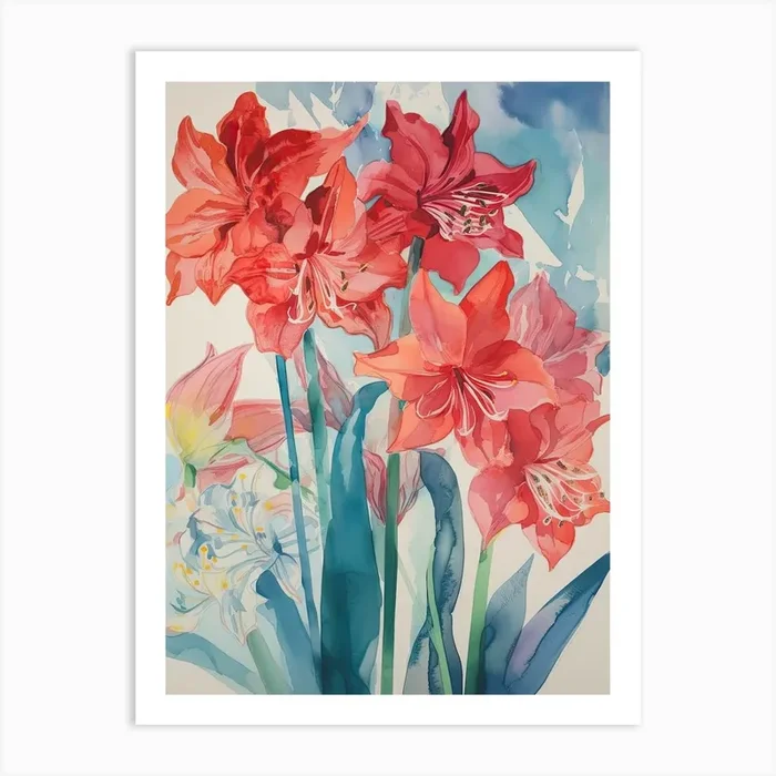 Amarillys Flower Illustration 4 Art Print by Flora Expressions
