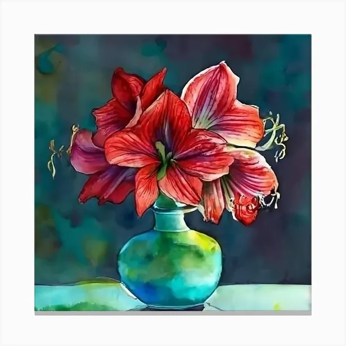 Amaryllis In A Vase Canvas Print by AleR2007