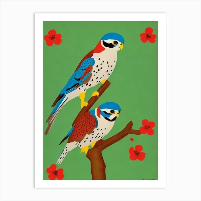 American Kestrel Midcentury Illustration Bird Art Print by Featherline