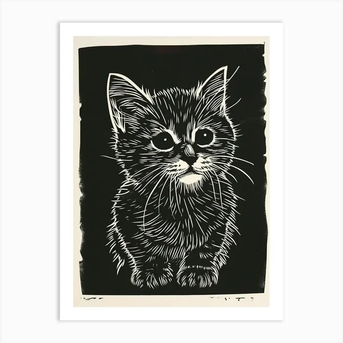 American Shorthair Linocut Blockprint 7 Art Print by Woof and Whiskers