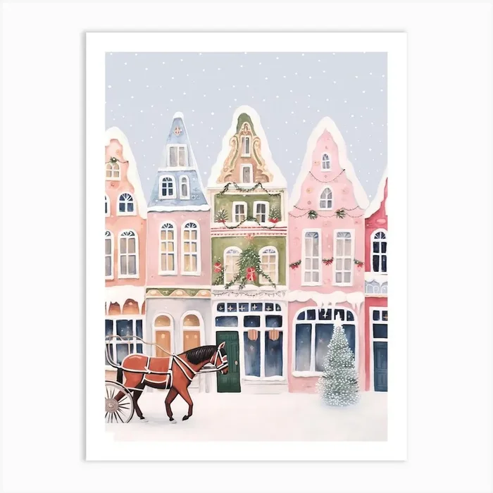 Amsterdam Travel Christmas Painting Street Art Print by Mambo